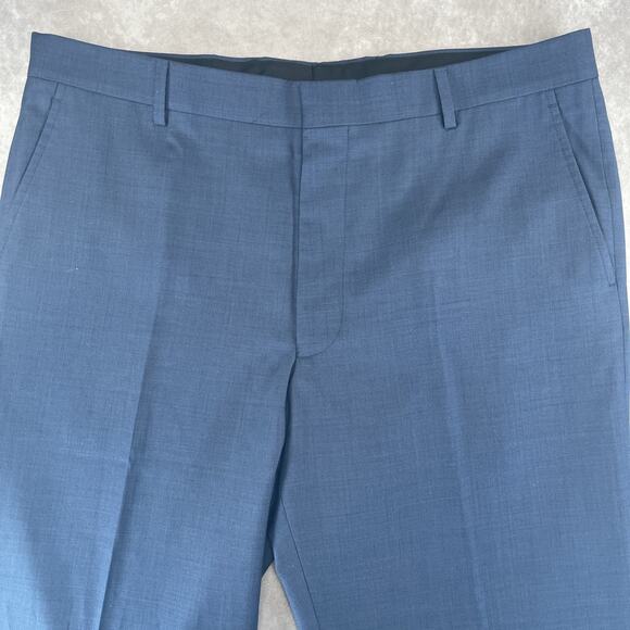 Jos A Bank Traveler Pants Men 38W/40L Reg Blue Slim Flat Front 100% Wool No Hem - Picture 2 of 8